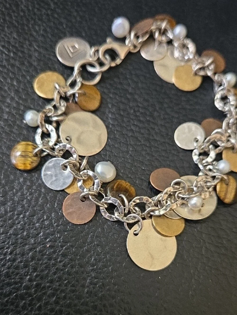 Silpada B1853 Mixed Metal Disc Charm Bracelet - Silver, Gold, Rose